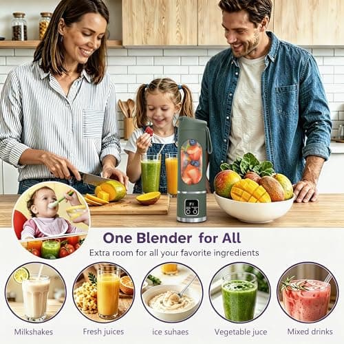 Portable Blender Electric USB-C,18OZ Portable juicer Shakes and Smoothies Blender, Citrus juicer,Small blenders, Comes with cleaning brush and straw,Smart time display,12 blades,with strong blending - Thumbnail 5