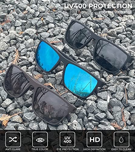 KALIYADI Polarized Sunglasses Men, Lightweight Mens Sunglasses Polarized UV Protection Driving Fishing Golf (Black/Ice Blue/Brown) - Thumbnail 5