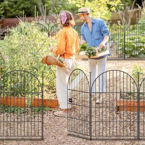 ADAVIN Garden Fence Animal Barrier with Gate 32 in(H)×35 Ft(L) 16 Panels,Rustproof Metal Wire Tall Fencing Border for Dogs Rabbits,Outdoor no dig pet Fences,Black Flower Edging for Yard,Arched - Thumbnail 6