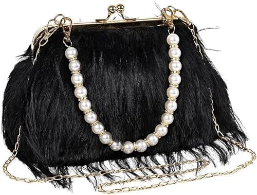 OONAISE Women's Clutch Bag,Fluffy Feather Evening Handbag for Wedding Party Banquet Ball,Crossbody Bag (Black) - Image 1