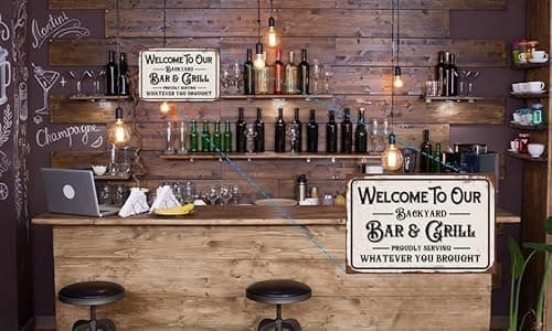 Carastora Vintage Metal Tin Sign, Funny Sarcastic Party Wall Art Decor, "Welcome to Our Backyard Bar" Plaque, 8x12 Inch Wall Decor for Home Bars, Pubs, Outdoors, Man Dens and Pool Areas - Thumbnail 4