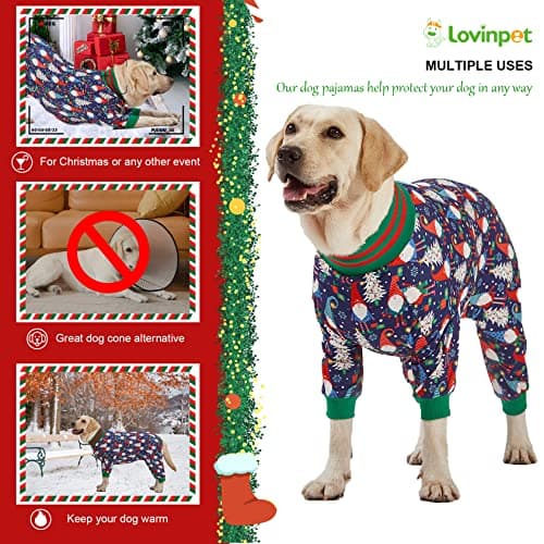 LovinPet Large Dog Christmas Pajamas - Christmas Outfit Xmas Holiday Costume for Dogs, Lightweight Pullover, A Gnome to FA La Navy Prints Large Dog PJ's Pitbull Clothes, XL - Thumbnail 6