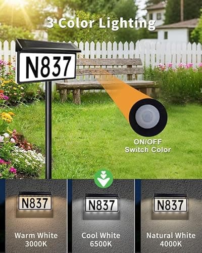 BRIMAX Solar Powered Address Sign,3 Color Modes,Upgraded Side-Lit LED Sign - Thumbnail 2