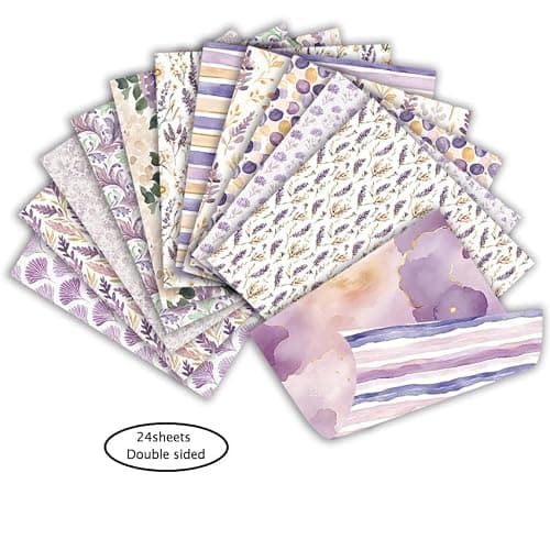 Scrapbook Paper & Scrapbooking Supplies, Lavender 6x6 Double-Sided Patterned Cardstock Pad, Elegant Craft Sheets for Junk Journaling, Card Making & Scrap Book, 24 Sheets - Thumbnail 3