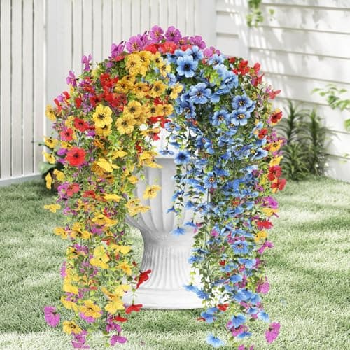 Storizephyr Artificial Hanging Flowers for Outdoors, 8 Pcs Fake Plant for Spring Summer Decoration, UV Resistant Realistic Silk Faux Flowers Outside Indoor Planter Porch Patio Balcony Yard Decor - Image 1