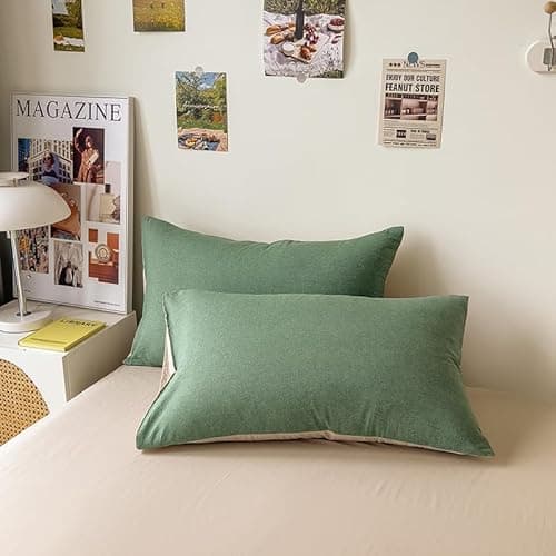 DCSKY Duvet Cover Set - 100% Washed Cotton, 3 Piece Pre-Washed Super Soft Breathable Bedding with Duvet Cover and 2 Pillow Cases (04Green(No Comforter), King (104''x90'')) - Thumbnail 5