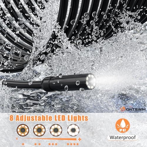 Industrial HD Digital Borescope, Lightswim 1080P 4.3" IPS Endoscope Inspection Camera with Handheld IP67 Waterproof Snake Sewer with 8 LED Lights 16.5ft Semi-Rigid Cable - Thumbnail 5
