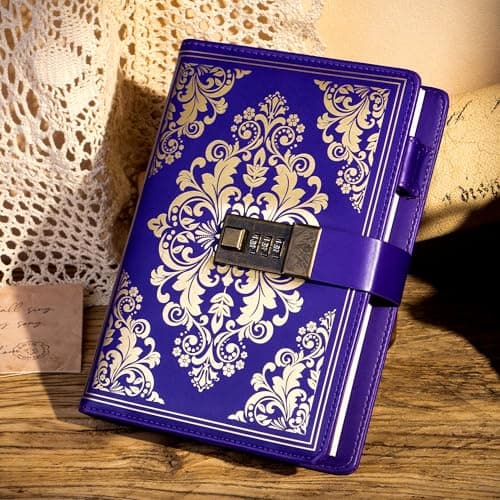 CAGIE Lock Journal for Women Vintage Refillable Diary with Lock 224 Pages Leather Locked Journal for Personal Secrets Writing (Purple) - Thumbnail 2