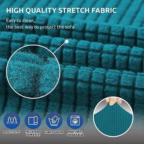 KEKUOU Stretch Loveseat Sofa Cover Slipcover,Couch Covers for 2 Cushion Couch Sofa (55"-78") Furniture Protector Sofa with Elastic Bottom for Kids,Dog. Jacquard Small Checked (Medium,Peacock Blue) - Thumbnail 5