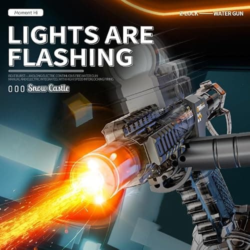 QAONIE Electric Water Blaster with Light Effects - Full Auto Continuous Action, Transparent Design, Water Blaster Pistol Toy for Summer Swimming Pool Beach Outdoor Activity. (Blue) - Thumbnail 6