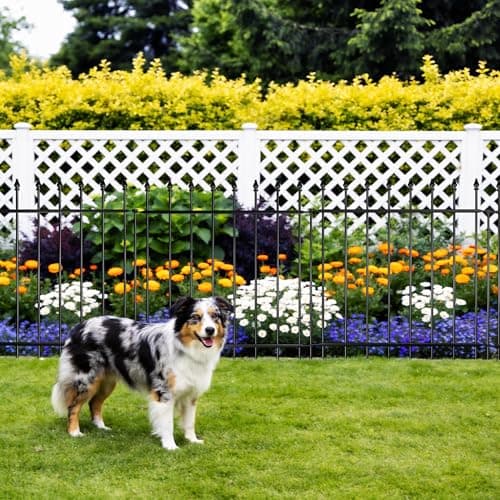Decorative Metal Garden Fence，(12 Panels+ 13 Posts), 24 ft(W) x 24 in(H), High Metal Border Fence, Classic Roman Column Decoration, Garden and Lawn Landscape Fence, Black Animal Fence - Thumbnail 4