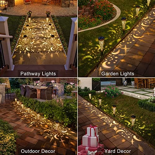Go2garden Solar Lights Outdoor Decorative Stake Lights Waterproof with Moon Star for Patio, Pathway, Backyard, Outside Decorations, Lawn Ornaments,Garden Gifts (Copper, 6pack) - Thumbnail 2