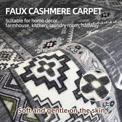 Boho Washable Area Rug 5x7, Large Soft Rugs for Living Room Farmhouse Vintage Grey Carpet 5x7 Area Rugs for Bedroom Dining Room Non-Slip Stain Resistant Under Table Rug - Thumbnail 5