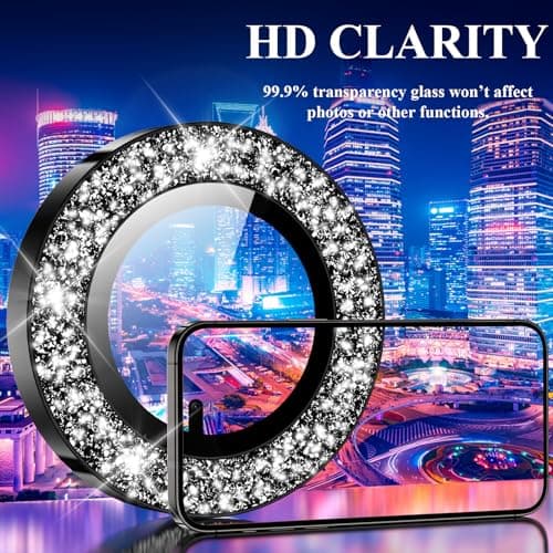 YWXTW Designed for iPhone 14 Pro/iPhone 14 Pro Max Camera Lens Protector Bling, [New Glitter Design] Individual Metal Tempered Glass Camera Cover Accessories Case Friendly, 1 Set (Black Glitter) - Thumbnail 5