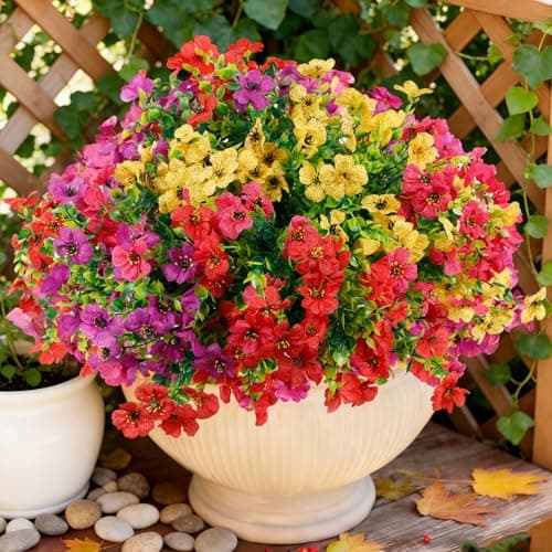 Enlightcode Artificial Mums for Outdoors, Faux Mums of Fake Flowers for Outdoor Planters, No Fade Vibrant Artificial Flowers for Porch Patio Yard Decoration, 12 Bundles - Image 1