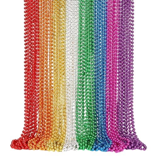 SWANUCKY 48 Pack 33 Inch Mardi Gras Plastic Beads Necklaces - Multicolor Party Favors for Parade Throws, Festival Decorations, Wedding Birthday Celebrations & Costume Dress Up - Image 1