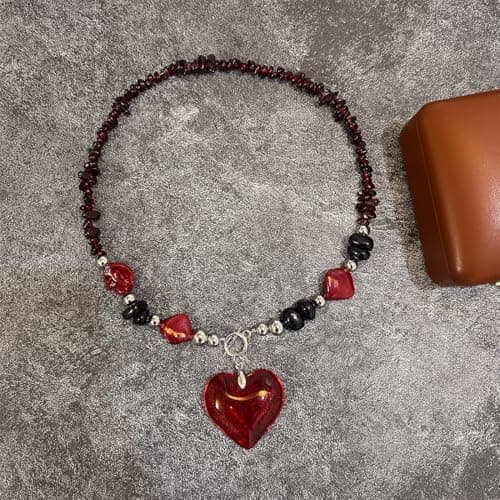 Jekvill Heart Shape gothic necklace，Irregular garnet necklace，Goth Jewelry Gifts，halloween accessories for woman - Thumbnail 5