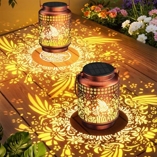 KOOPER Solar Lanterns Outdoor Waterproof Birthday Gifts for Women Mon Grandma, 2 Pack Brighter Hummingbird Hanging Solar Lantern Lights Outdoor, 2 Modes Metal Outdoor Decoration for Yard, Patio