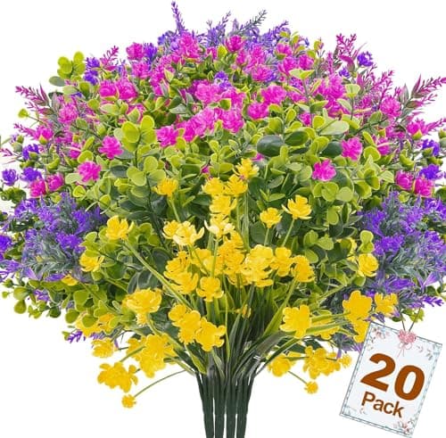 trytuny Artificial Flowers for Outdoor,20 PCS Artificial Greenery Fake Shrubs Flowers,UV Resistant Fake Flowers No Fade Faux Plastic Plants for Outdoor Planters for Home Garden Outside Porch Decor - Image 1
