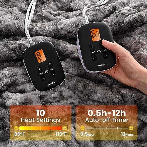 WOOMER Heated Blanket King Size, Dual Control, Electric Blanket 90"x 100", Double-Sided Faux Fur&Sherpa, Overheat Protection, 10 Heating Levels & 12H Auto Off, CPF, Home Office - Thumbnail 3