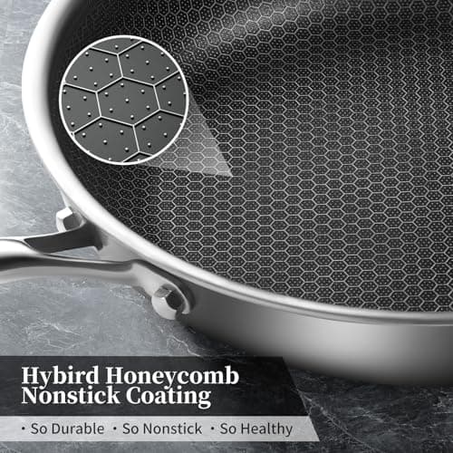 Innerwell Tri-Ply Stainless Steel Frying Pan Set with Lid,9.5Inch 11Inch Nonstick Honeycomb Stainless Steel Cooking Pan Set of 2 Skillet Works Pan for Cooking with Induction Gas Stovetops - Thumbnail 6