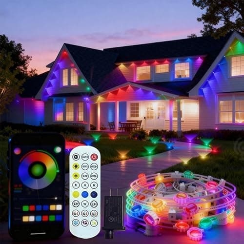 AurNyvaMay Permanent Outdoor Lights,Smart RGB Outdoor Lights with Remote APP Control,54ft with 36 LED(5v) IP67 Waterproof Outside Light for House for Holiday, Party, Daily