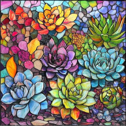Delobi Stained Glass Puzzle Succulent Wooden Puzzles for Adults 200 Pieces, Unique Challenging Jigsaw Puzzles Gift for Friends Family Game Medium Size 11.2'' x11.2''