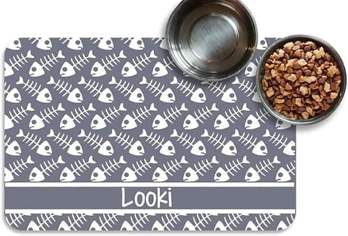 Personalized Dog Cat Food Mat PU Non-Slip at The Bottom Dog Bowl Mat Dog Mat for Food and Water Custom Pet Dog Food Mats for Floors Waterproof (Fish Bone) - Thumbnail 5