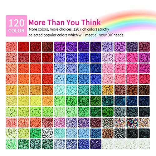 Sistenia 20,000 Pcs Clay Beads Bracelet Making Kit, 120 Colors 6 Boxes Polymer Beads Spacer Heishi Beads & Jewelry Kit with Pendant Charms Elastic Strings, Crafts Gift for Kids Adults - Thumbnail 4
