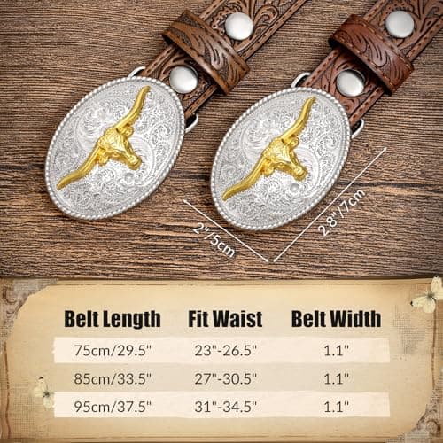 JKEEMI Kids Western Belt for Boys Girls, Embossed Genuine Leather Cowboy Cowgirl Belt for Jeans Pant Dresses Gift - Thumbnail 6