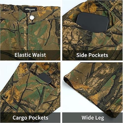 GINGTTO Mens Camo Pants Hunting Regular Fit Cargo Pants for Men with Pockets 28W×30L - Thumbnail 6