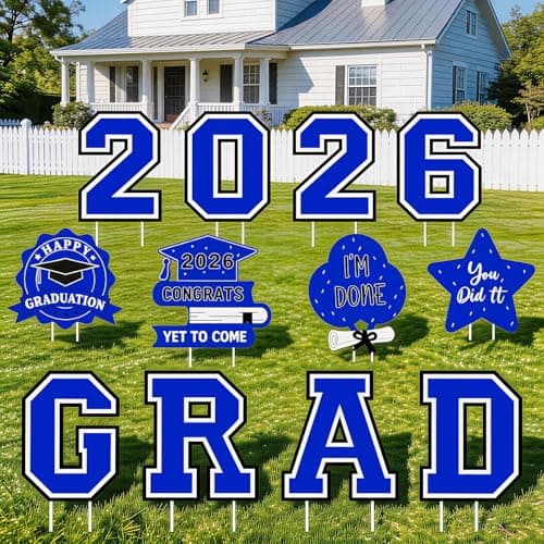 Graduation Decorations 12Pcs Waterproof Blue Graduation Yard Signs Class of 2026 Outdoor Congrats Grad Sign with Stakes for Garden Lawn Yard College High School Graduation Party Decorations - Image 1