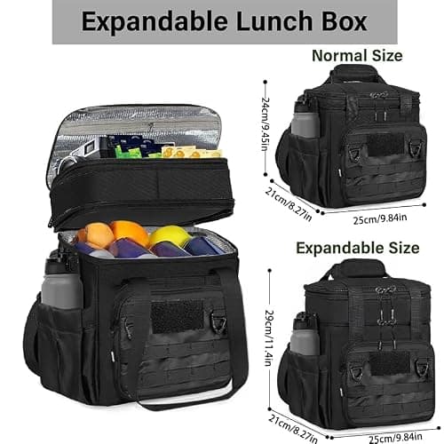 Noelen Gad Expandable Insulated Lunch Box for Men & Women - Tactical Cooler Lunch Bag, Keeps Food Hot or Cold 8 Hours, Large Capacity with Water Bottle Holder & Shoulder Strap (Black) - Thumbnail 2