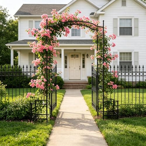 93" Garden Arched Arbor with Planters Outdoor Metal Garden Trellis Flat Top - Thumbnail 6