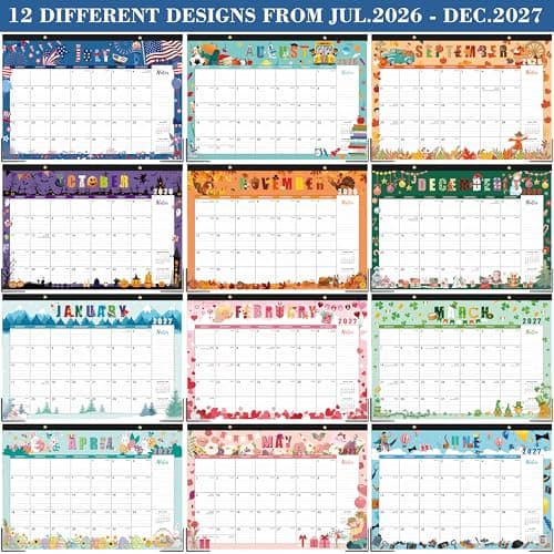 Desk Calendar 2026-2027 - Calendar 2026-2027 from Jul 2026 to Dec 2027, 17"×12", 18 months Calendar with Corner Protectors, Large Ruled Blocks, Notes - 12 Different Themes - Thumbnail 5