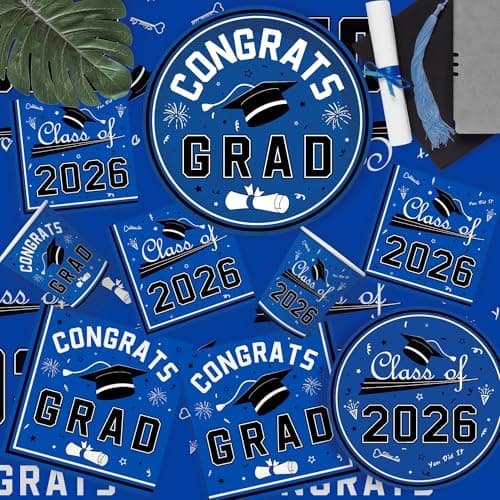OHOME Graduation Decorations 2026 - Graduation Decorations Class of 2026 - Serve 24 - Blue Plates Tablecloth Napkins Cups Banner - Graduation Party Favors Supplies - Thumbnail 6
