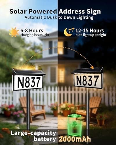 BRIMAX Solar Powered Address Sign,3 Color Modes,Upgraded Side-Lit LED Sign - Thumbnail 3