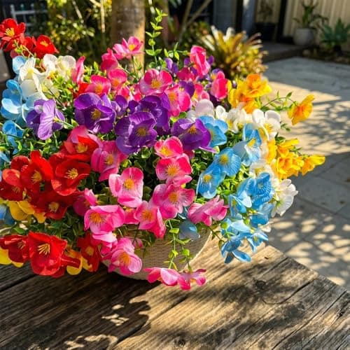 trytuny Artificial Flowers for Outdoor, Realistic Faux Plants for Outside Indoor Porch Patio Window Box Planter Home Decor (12Pcs Mixed Color) - Thumbnail 6