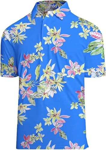 Actflare Polo Shirts for Men Moisture Wicking Quick-Dry Pattern Print Performance Polo Shirts for Men Plumeria XXL - Image 1