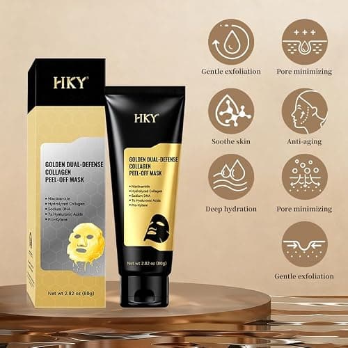 HKY Gold Dual-Anti Collagen Peel Off Face Mask, 7x Hyaluronic Acid Wrapping Mask with PDRN & Pro-Xylane, Anti-Aging Firming & Brightening Overnight Mask for Women Men, Korean Glass Skin Care, (80ml) - Thumbnail 3