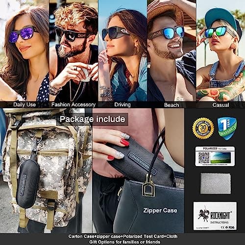 ROCKNIGHT Polarized HD Sunglasses Mirrored UV400 Protection Green Square Shades Travel Trekking Street - Thumbnail 5