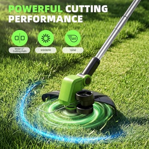 21V Weed Wacker Cordless & Lawn Edger, 9000RPM Electric Weed Eater with 2x2.0Ah Battery, 12" Auto Line Feed String Trimmer with 8 Pcs Spools, Lightweight Edger Lawn Tool for Yard, Green - Thumbnail 3