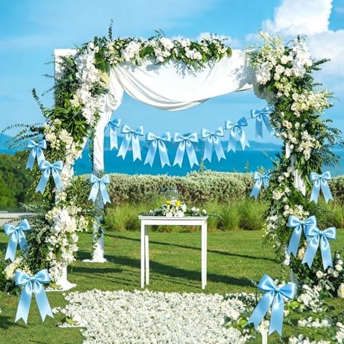 2 Strings Blue Bow Garland Banner, Pre-Strung Ribbon Bows Decorations for Birthday Party, Baby Girl Shower, Bridal Shower, Bachelorette Party, Girls Room, Wedding Decor, Christmas Tree Decorations - Thumbnail 6