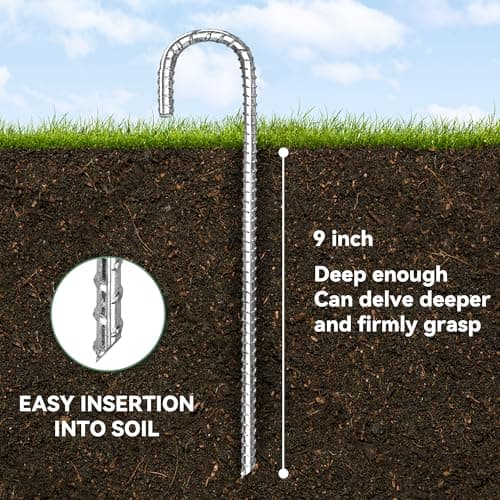 Tingyuan 12 Pack 12 Inch Rebar Stakes Heavy Duty J Hook Ground Anchors, Anti Rust Metal Steel Tent Stakes Garden Fence Stakes, Silver - Thumbnail 4