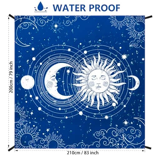 HIHOHO Beach Blanket Waterproof Sandproof Beach Mat for 1-8 Adults Quick Drying Durable Outdoor Picnic Mat for Beach Festival Travel Camping Hiking (BL-SUNMOON, 79"×83"(4 Person)) - Thumbnail 3