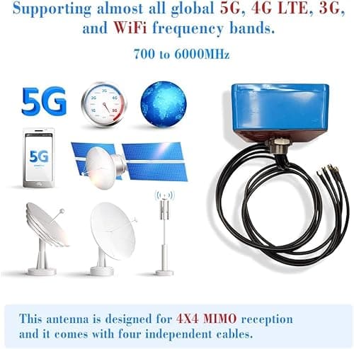 Maswell 4X4 MIMO 5G External Antenna, Omni 700-6000MHz | 4G+ LTE-A 5G NR 5G | WiFi 6 Bluetooth | Screw Adhesive Mount, SMA Male 3dBi Low Gain Outdoor for IoT M2M, NOT for Boosting - Thumbnail 4