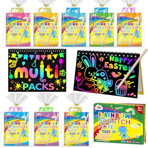 ZMLM 4 Pack Scratch Art Party Favors: Birthday Party Favors for Kids 4-8, Bulk Rainbow Scratch Notebook Paper Pads, Goodie Bags Stuffers Girls Boys Classroom Gifts Crafts Toys Easter Basket Stuffers - Image 1