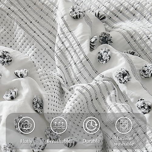 Geniospin Twin Comforter Set for Girls- 5 Pieces Pom Tufted Bed in A Bag Twin Bedding Sets with Sheets, Pillowcases & Shams, All Season Kids Comforter Set - Thumbnail 4