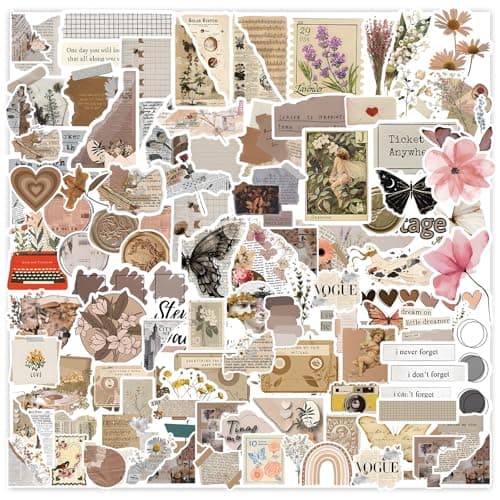 120Pcs Vintage Stickers, Waterproof Scrapbook Aesthetic Sticker for Daily Planner, Water Bottles, Handbook Junk Diary Stickers, Adults Scrapbooking Journaling Supplies DIY Paper Crafts - Image 1