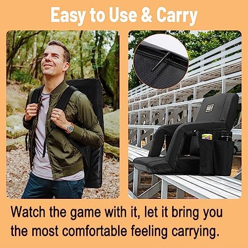 MZQLN Heated Massage Stadium Seats Pack of 2, 25 Inche Folding Bleacher Chair with 10000mAh Portable Power*2, 3 Levels of Heat&Massage, 6 Reclining Positions for Camping, Sports - Thumbnail 3